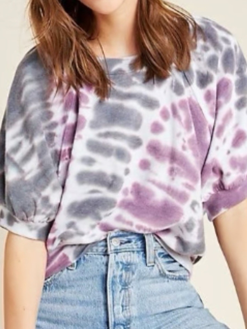 Anthropologie Maeve Tie-Dye Puff Sleeve Top Medium